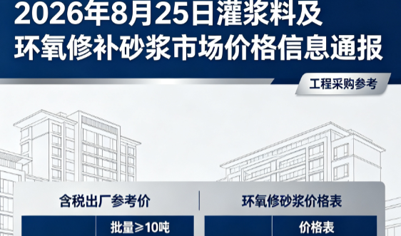 辽源2026年8月25日灌浆料及环氧修补砂浆市场价格信息通报